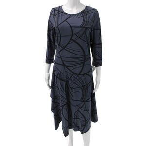 Porto Womens Trapeze Swing Dress Blue Round Neck 3/4 Sleeve Polyamide Size 2